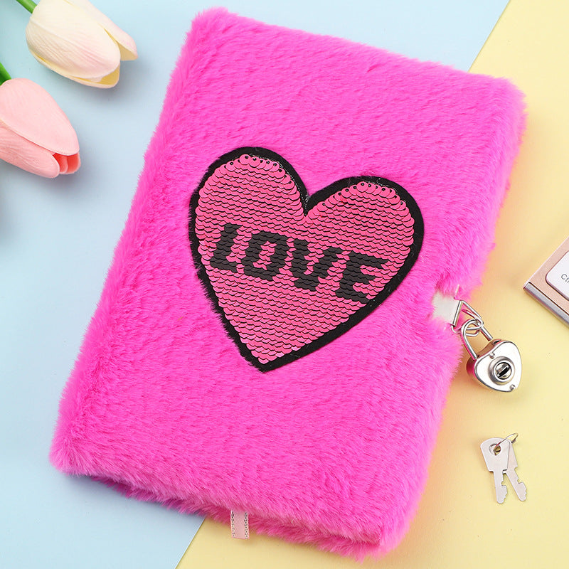 Wholesale 10pcs Love Sequin Plush Creative Notebook with Lock